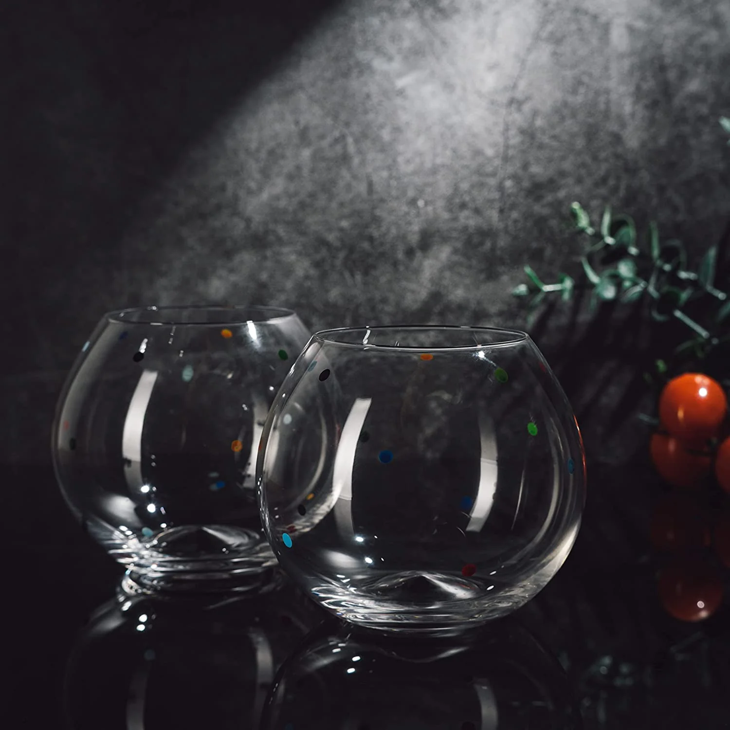 Polka Dot Set of 2 Stemless Bubble Wine Glasses 18 oz - Keen Glass Solutions