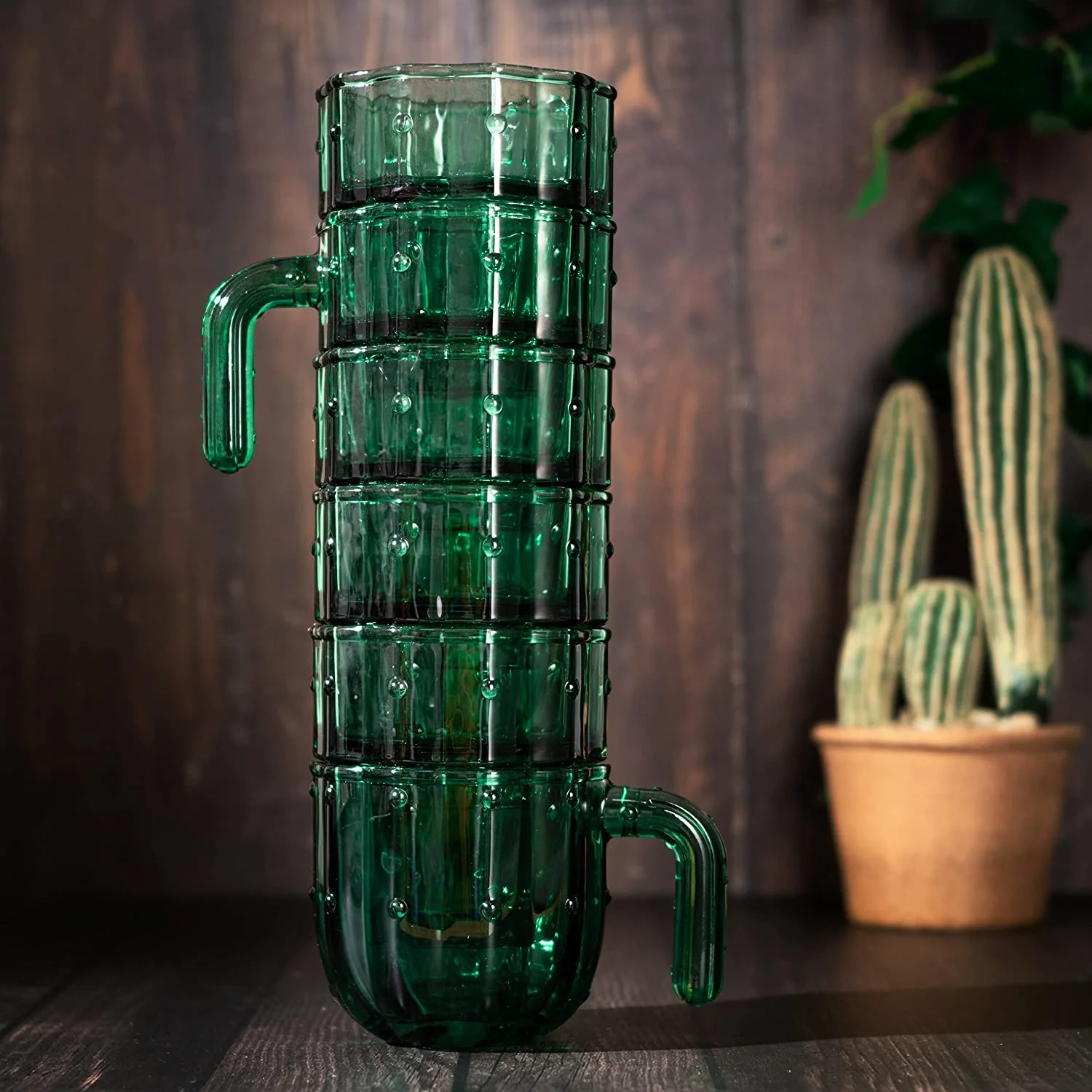 Cactus Stackable Glasses, Set of 6-10 oz - Keen Glass Solutions