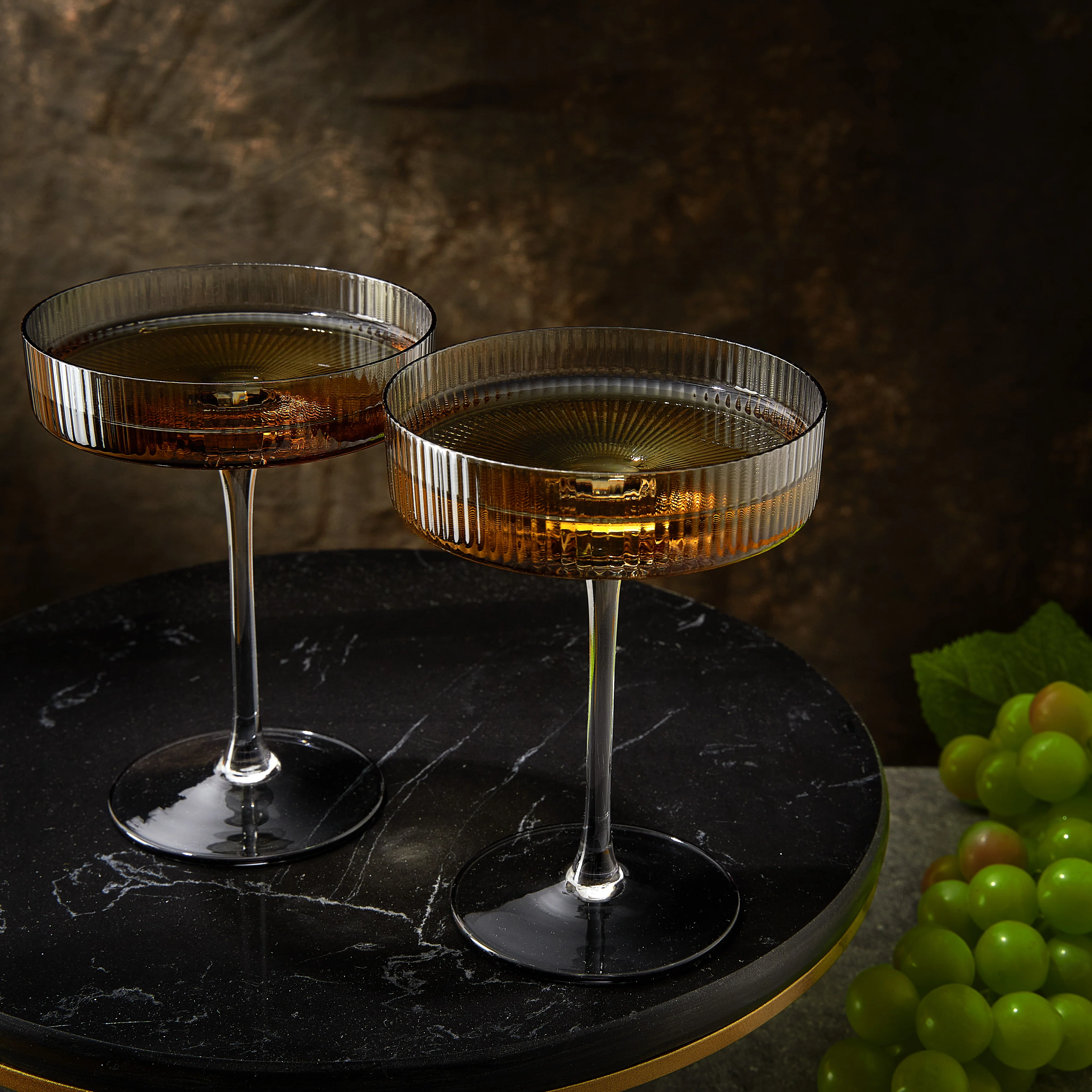 Ribbed Coupe Cocktail Glasses 8 oz | Set of 2 (Smoke Grey) - Keen Glass Solutions