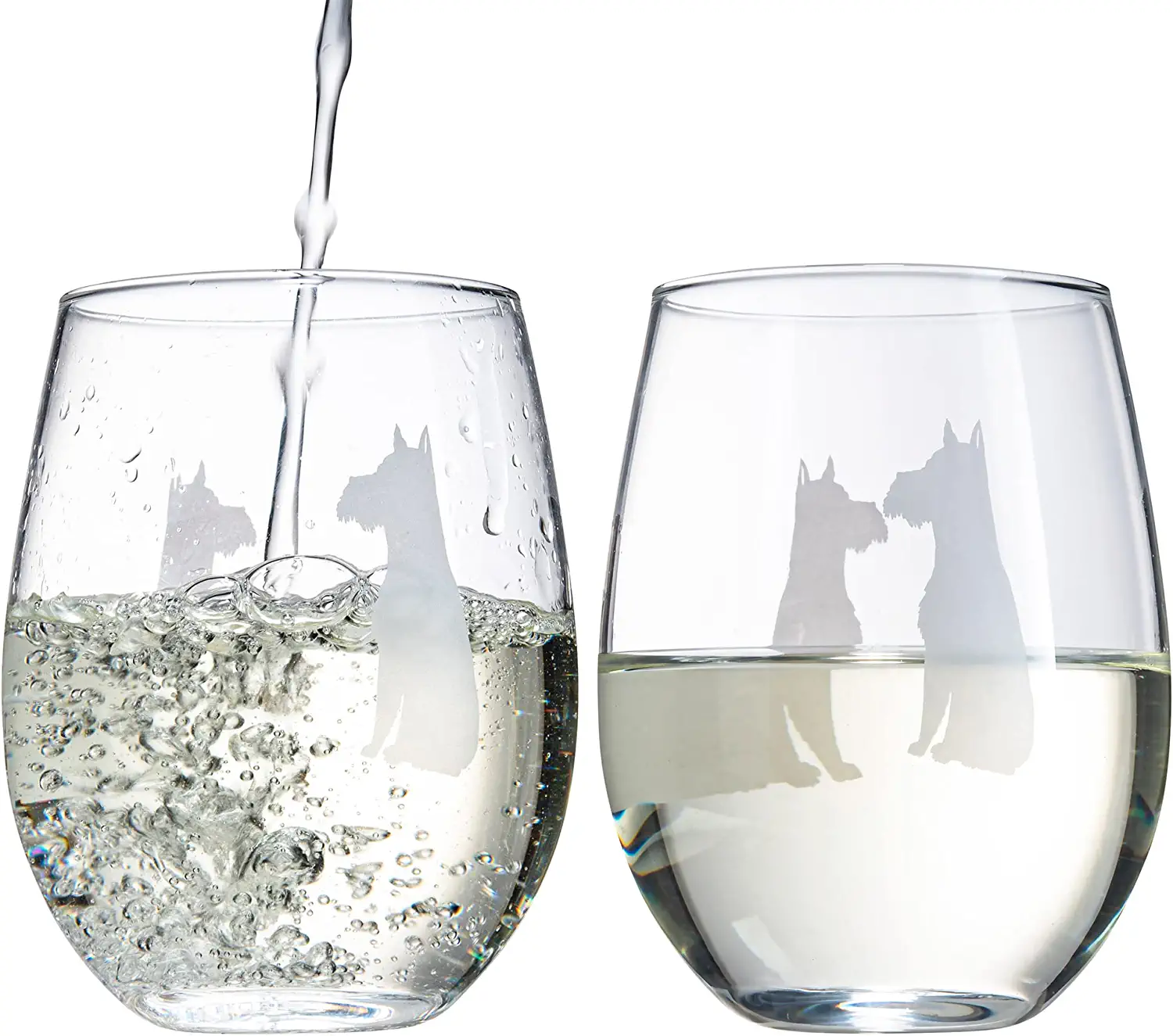 Set of 2 Dog Stemless Schnauzer Wine Glasses - Keen Glass Solutions