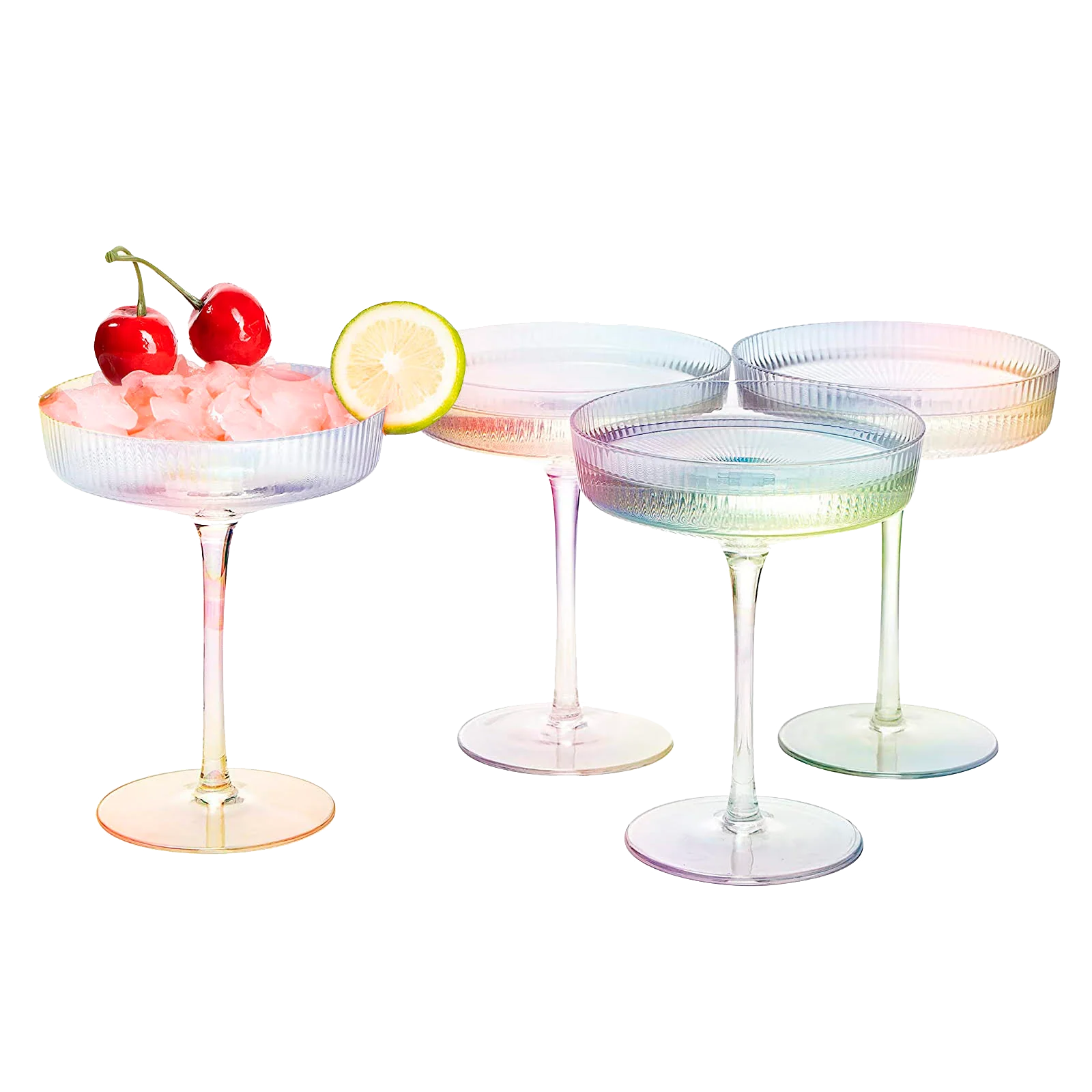 Ribbed Coupe Cocktail Glasses 8 oz | Set of 4 (Iridescent) - Keen Glass Solutions