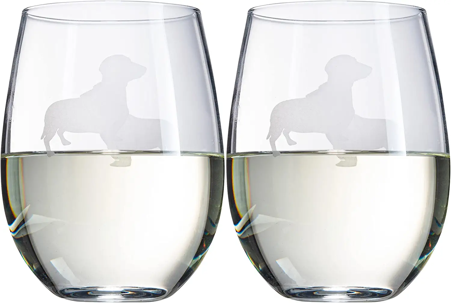 Set of 2 Dog Daschund Stemless Wine Glasses - Keen Glass Solutions