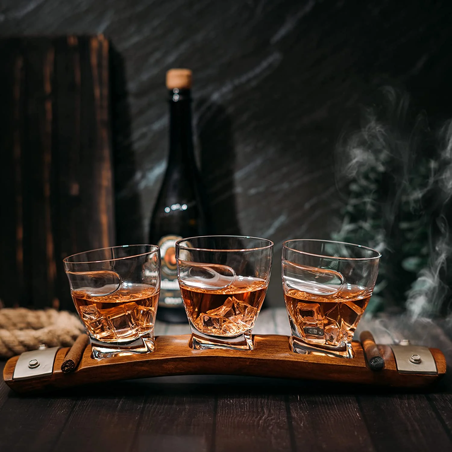 Glass & Coaster & with 3 Whiskey Glasses Slot to Hold - Keen Glass Solutions