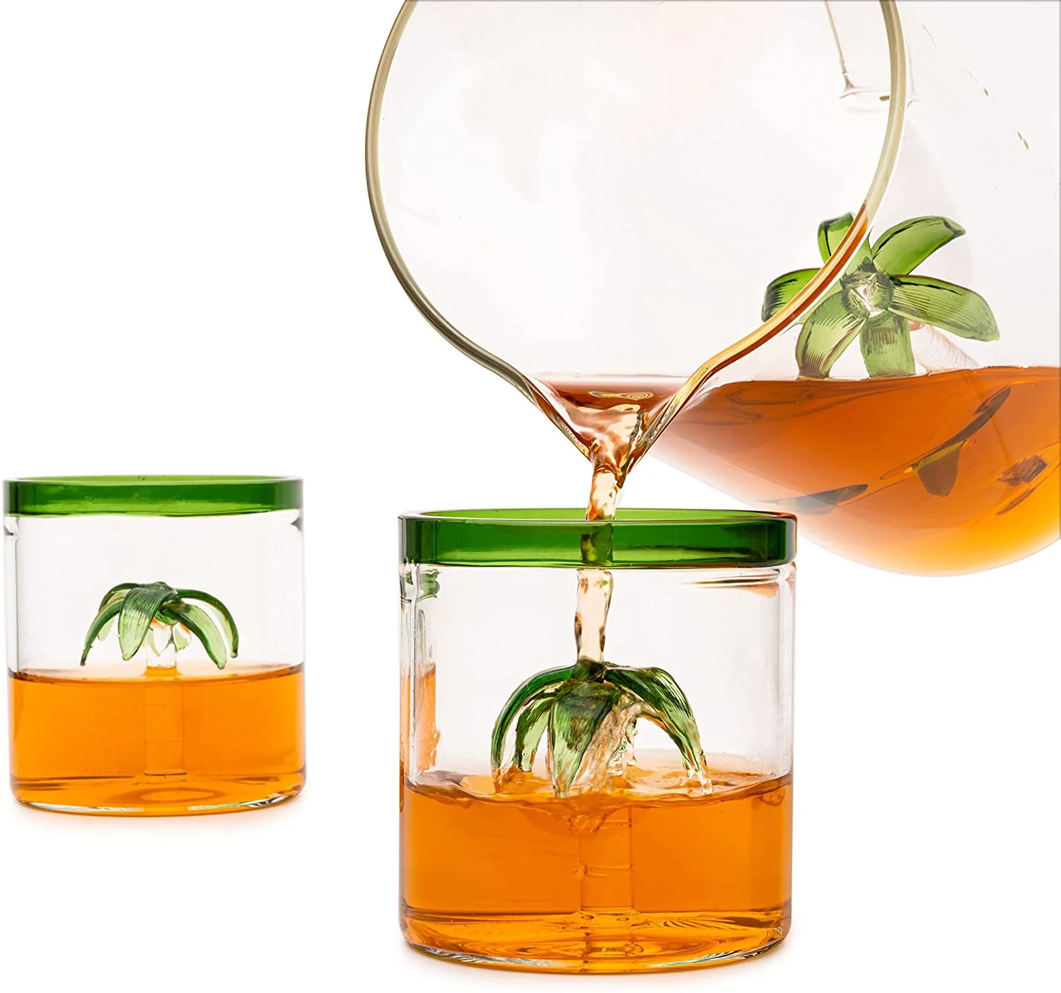 Palm Tree Pitcher & 4 Glasses Set Decanter, 9 oz - Keen Glass Solutions